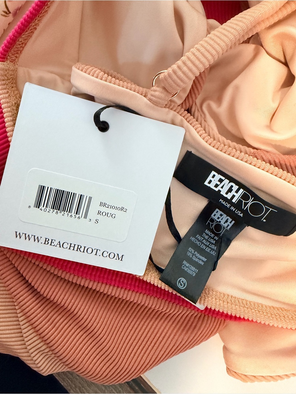Beach Riot Rouge Colorblock Ribbed Bikini Set - Top S / Bottom M - Picture 6 of 6
